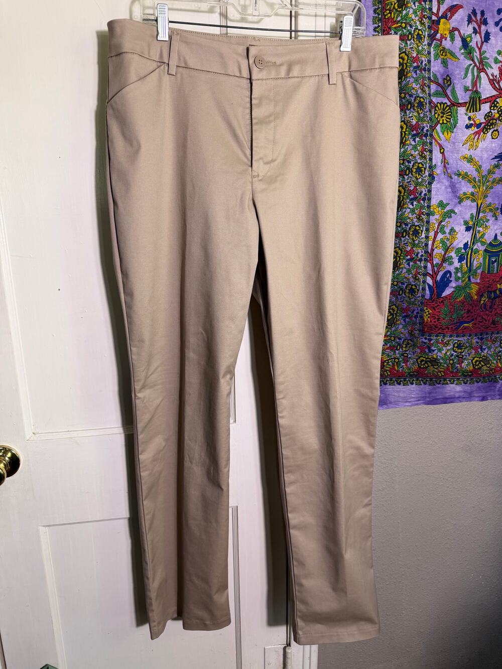 Lee Womens Pants 16 Long Khaki Tan Wrinkle Free Straight Leg Stretch Trousers